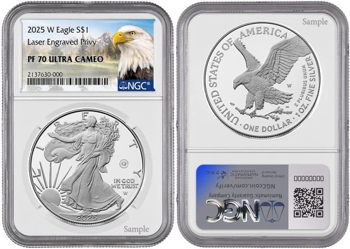 2025 W Silver American Eagle S$1 Laser Engraved Privy NGC PF70 UC #1843