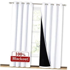  100% Blackout Window Curtain Panels, Cold 52"W x 84"L (Pack of 2) Pure White