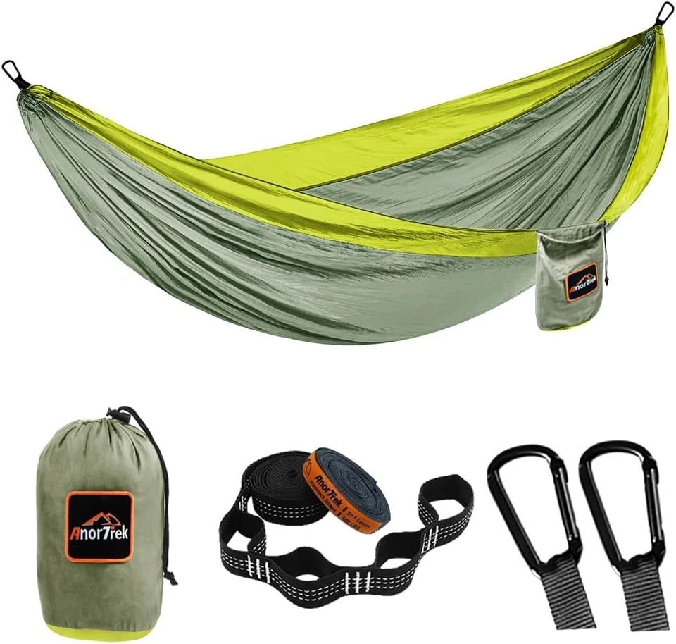 Ultralight 2-Person Camping Hammock 300x200 cm Breathable Nylon + Tree Straps - Image 3 of 4