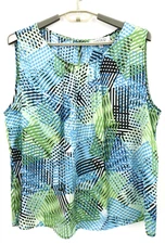 KASPER Women's Thin Sheer Polyester Tank Top Geometric Multicolor Size 2X Plus