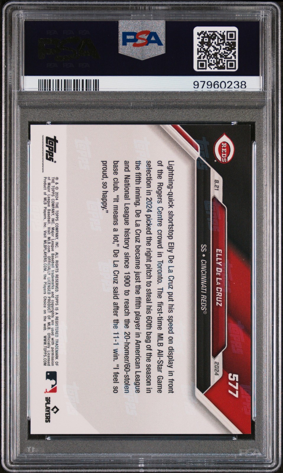 2024 TOPPS NOW #577 ELLY DE LA CRUZ ROOKIE RC PSA 10 view 2