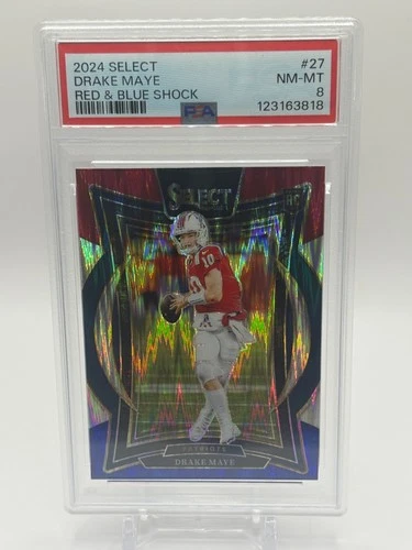2024 Panini Select - Drake Maye RC Rookie Red & Blue Shock Patriots PSA 8