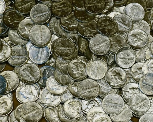 Roll of 50 Mixed Dates & Mints AU / Slider / Uncirculated Mercury Dimes!