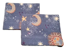 Set Of 2 Blue Flannel Pillowcases W/ Yellow & Orange Stars.  20 X 28 Standard