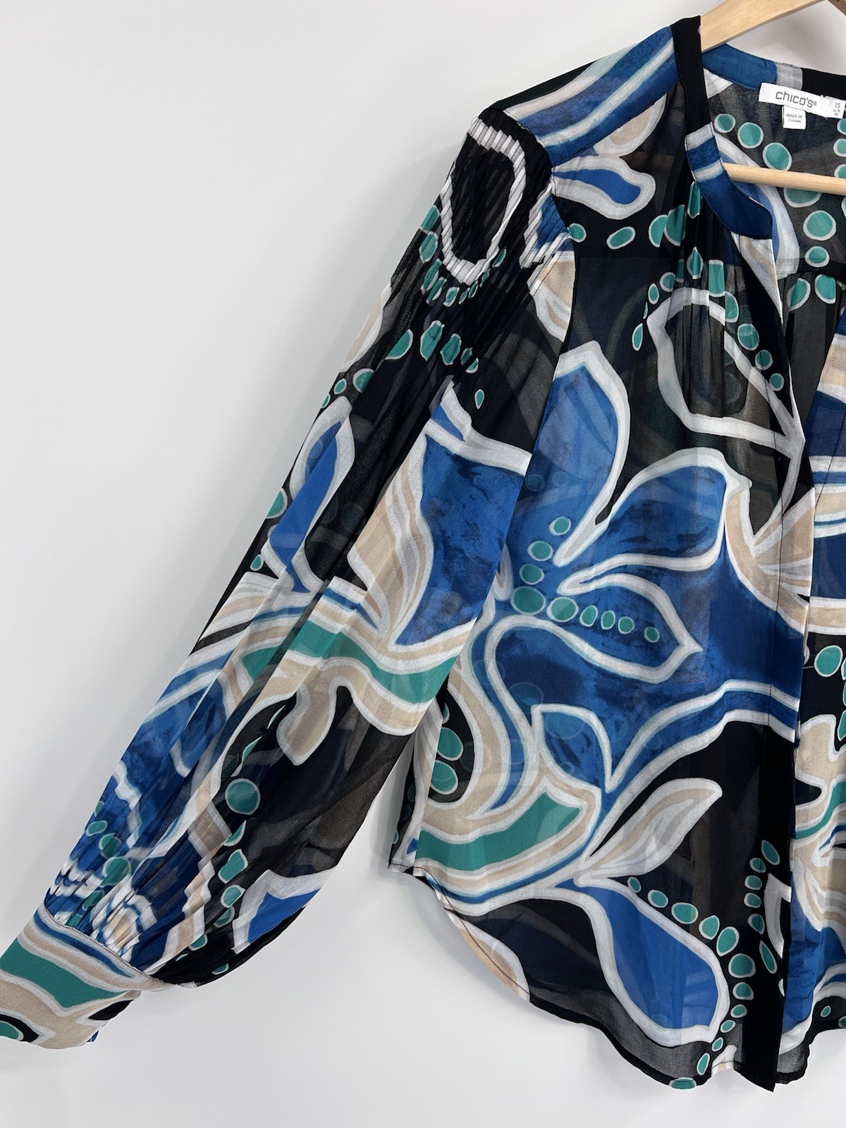 Chicos Bold Pattern Semi Sheer Button Down Shirt … - image 5