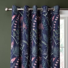 Dunelm Dorma Winter Garden Floral Navy Blue Blackout Eyelet Curtains 66"x54 Pair