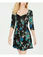 BEBOP Womens Fit + Flare Above The Knee Dress Black 3/4 Sleeve Juniors XS
