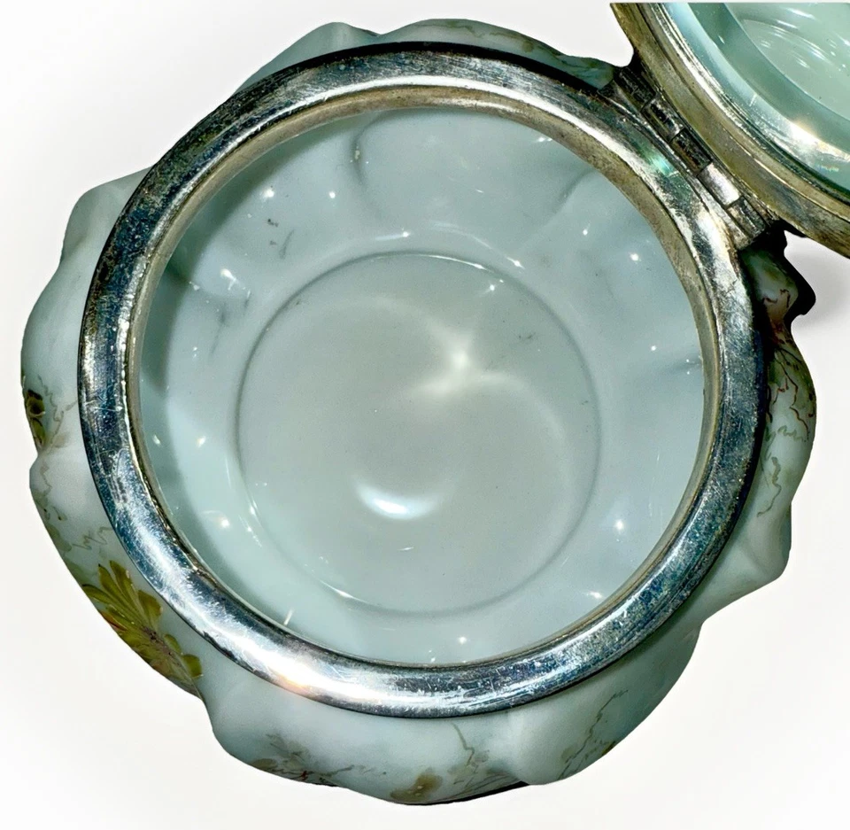 Caja tocador Wave Crest CF Monroe arte vidrio antiguo Erie Twist con espejo biselado Foto 4 de 4