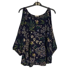 Le Lis Womens 2X Floral Print Cold Shoulder Top Black Blouse Made in USA