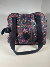 Adorable! KIPLING Doggy Denim Star Tote Bag Floral Monkey Charm