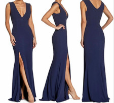 NWT Dress the Population Sandra Plunge Crepe Trumpet Gown Size XS    B675