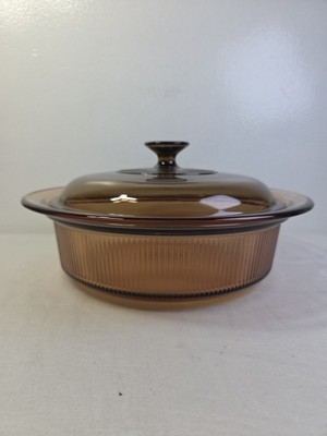 Corning Vision Ware Amber Pyrex 2.5 Qt Ribbed Casserole Dish V-33-B w Lid V 33 C