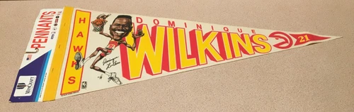 VINTAGE & RARE DOMINIQUE WILKINS ATLANTA HAWKS OLD PENNANT FULLSIZE WINCRAFT