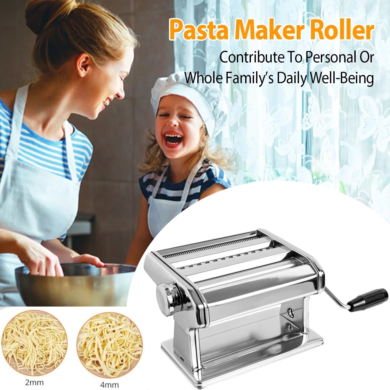 Hand-Cranked Stainless Steel Fresh Pasta Noodle Maker Roller & Cutter Home