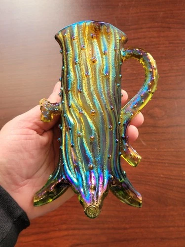 Super Signed Odd Green Hansen Carnival Glass Town Pump Great Color