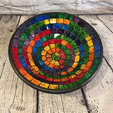 28cm Small Rainbow Swirl Round Mosaic Handmade Ceramic Glass Tile Bowl Fruit