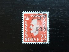 NORWAY NORGE 1950-1951 KING HAAKON VII NEW EDITION VALUES 25 ORE RED - USED