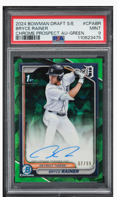 2024 Bowman Draft Sapphire Bryce Rainer 1st Bowman Auto Green Sapphire /99 PSA 9