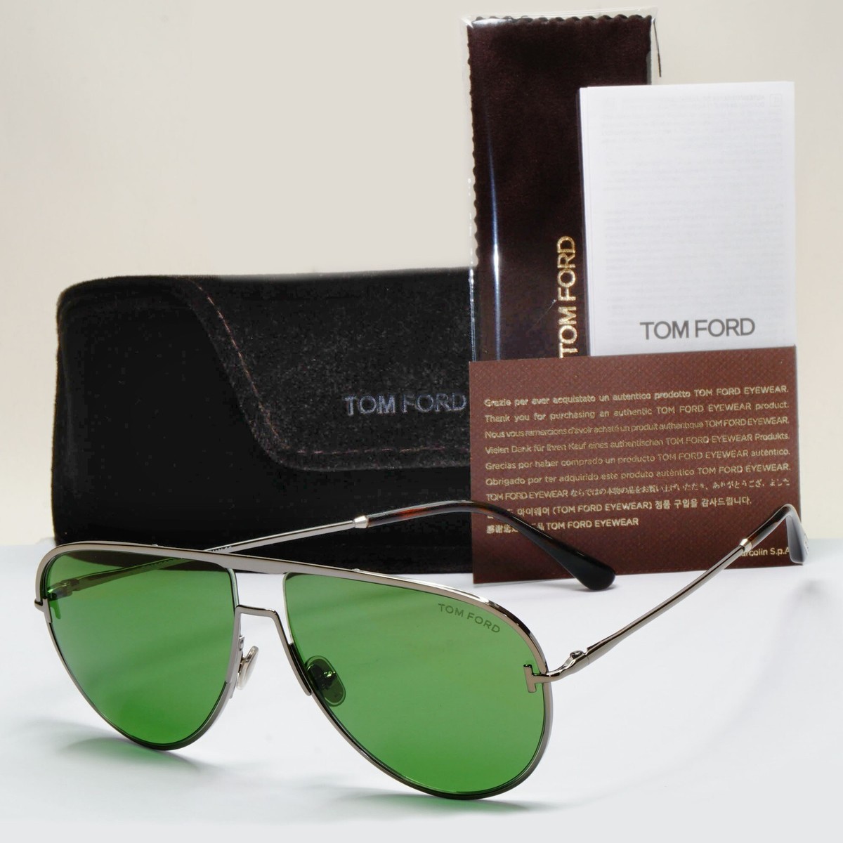 Tom Ford Sunglasses Theo Gunmetal Green Metal Pilot FT0924 TF 924