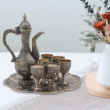 Tea Tray and Cups for Wine Cabinet Decor Vintage Coffee Pot and Cups Set NEW