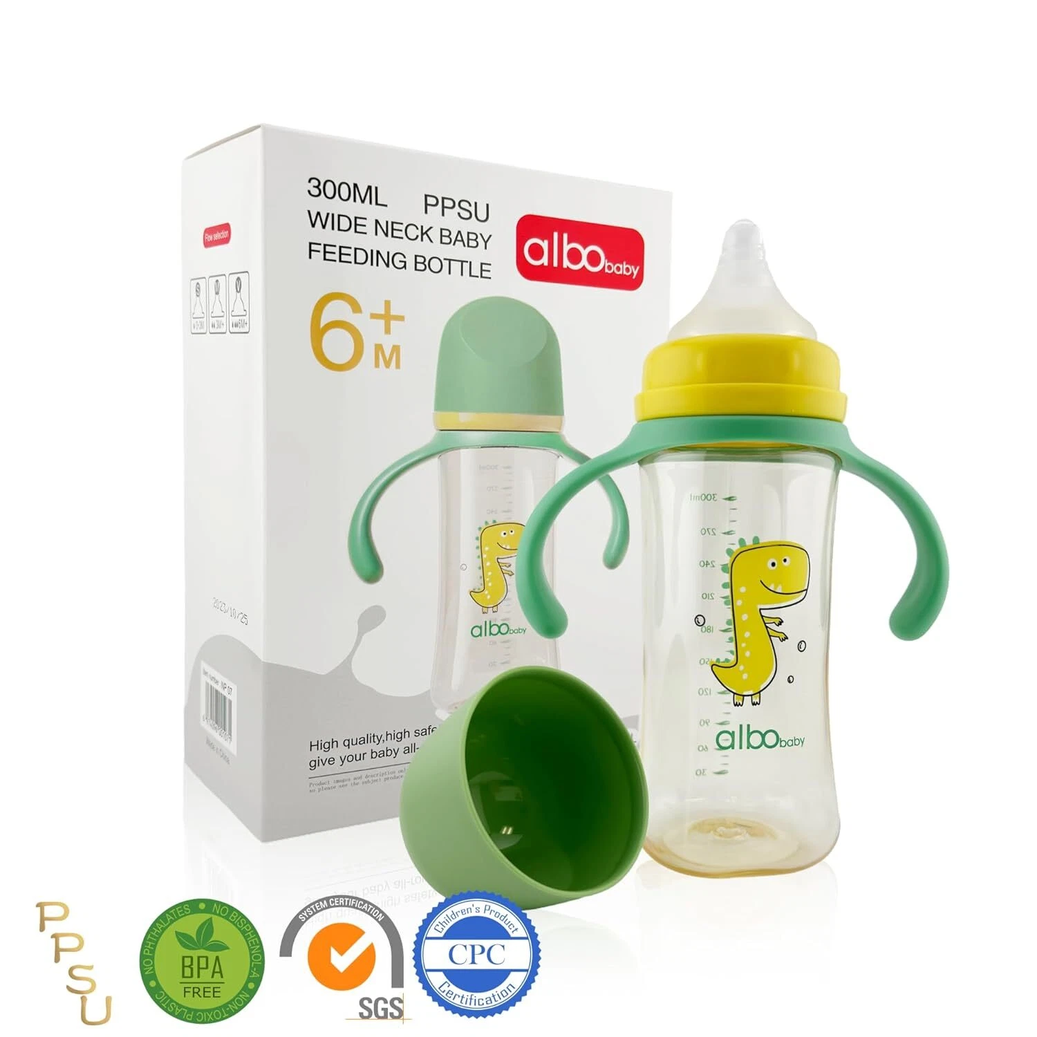 300ml Albo PPSU Baby Feeding Bottle 10oz Anti-Colic Bottles with Rotating Handle