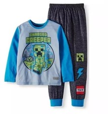 Boys Child Minecraft Charged Creeper 2 Piece Pajama Sleep Set Sz 4-5 XS NEW