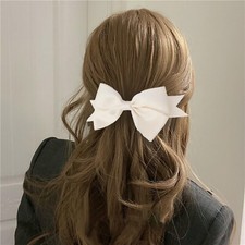 Vintage Satin Hair Bow for Women Large Satin Bow Hair Clips White Bowknot Hai...