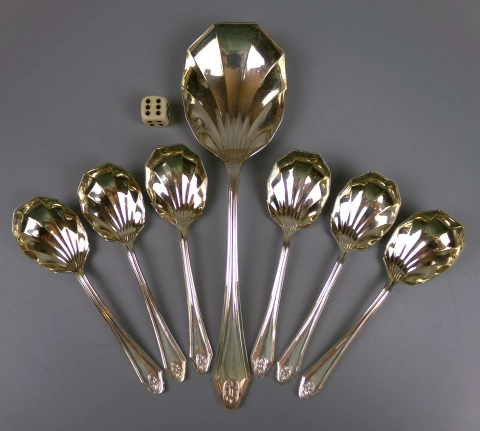 Vintage Dessert Spoon Set. Silver plated & gilt. Shell Shape. Ice cream, fruits. - Image 3 of 4