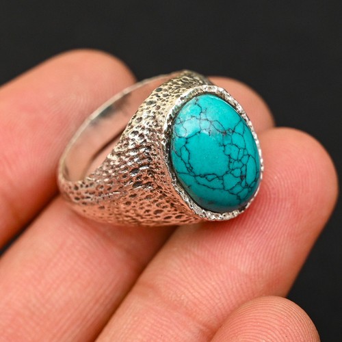 Blue Turquoise Men's Ring 925 Sterling Silver Handmade-Statement All ...