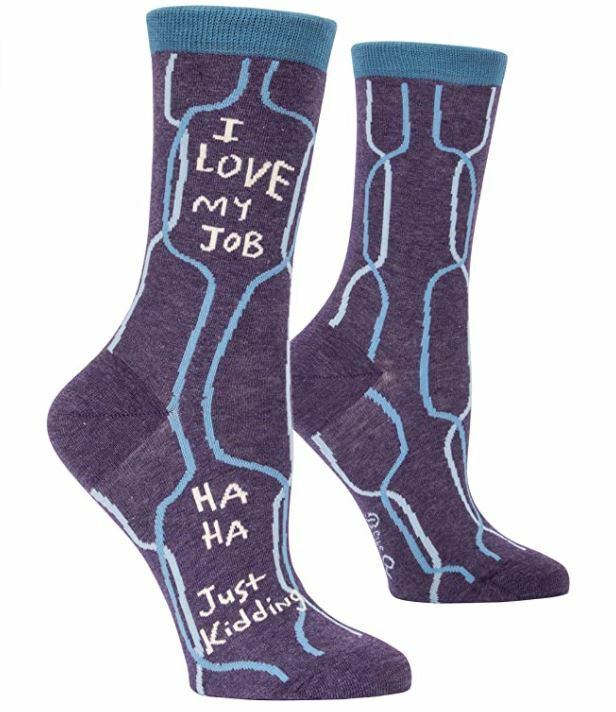 Синий Вопрос: Я люблю свою работу, Просто шучу, Одна пара носков Crew, НОВЫЕ В НАЛИЧИИ.