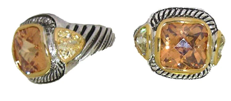 Cz Cavo Anello Champagne Citrino Argento & 18kt Giallo Oro Bianco Swarovski 5