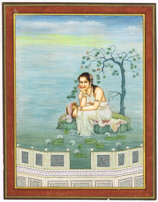 Hand Miniature Painting Of A Beautiful Indian Women Under The Tree