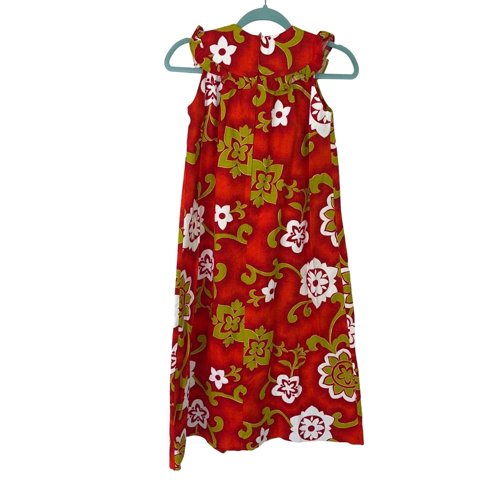 Vestido Hawaii Resort Shops Niñas Vintage Talla 10 Maxi Rojo Corteza Floral Cremallera Foto 2 de 4