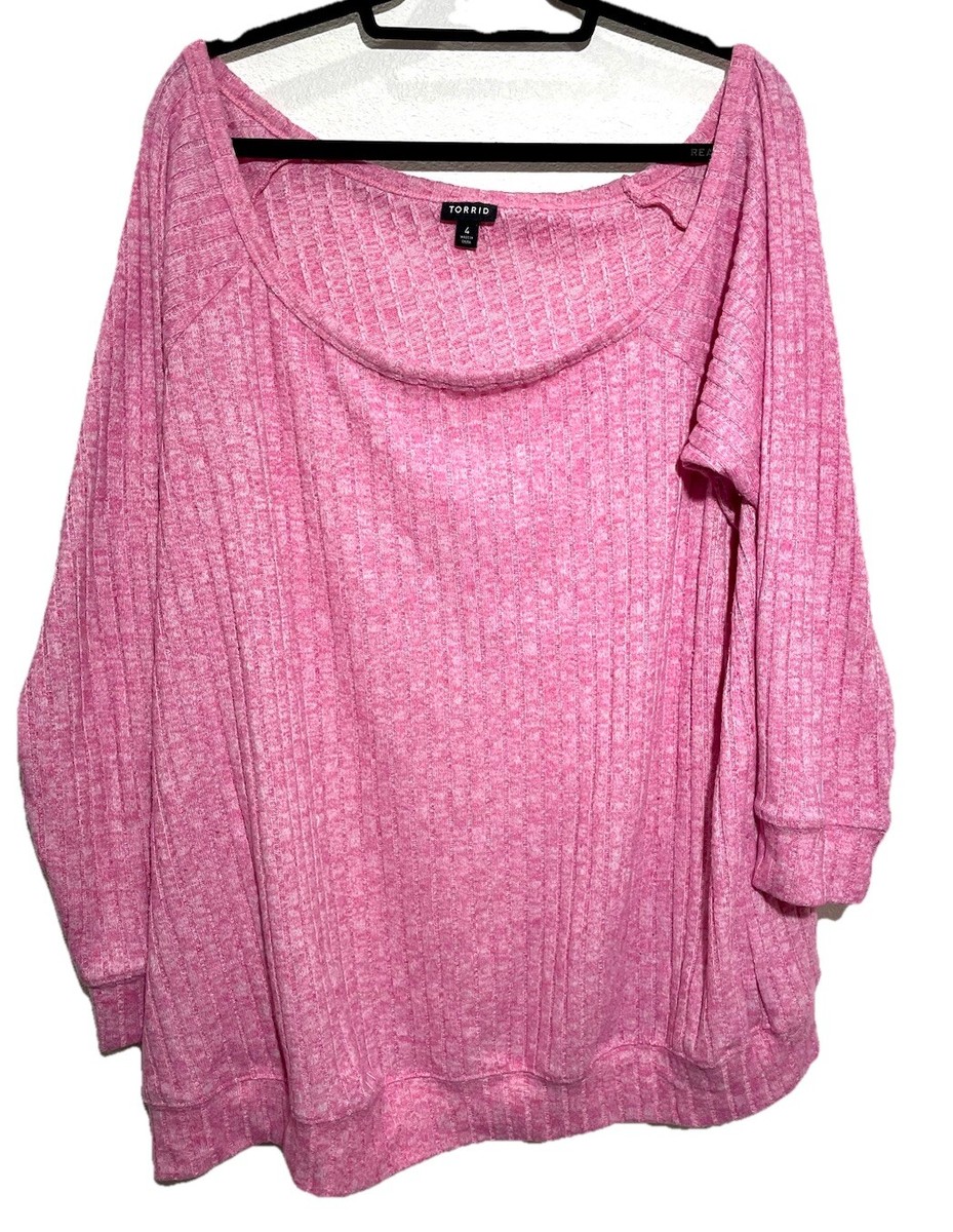 Torrid Pink Off Shoulder Long Sleeve Waffle Sweatshirt Size