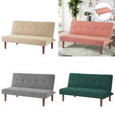 2 Seater Fabric Button Sofa Bed Settee Couch Small Sleeper Sofabed Wooden Legs