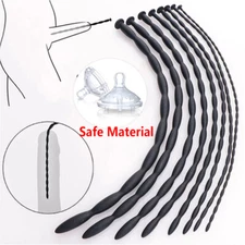 3-10mm Ribbed Silicone Urethral Sounding Dilator Penis Plug/ Rod for Men Bondage