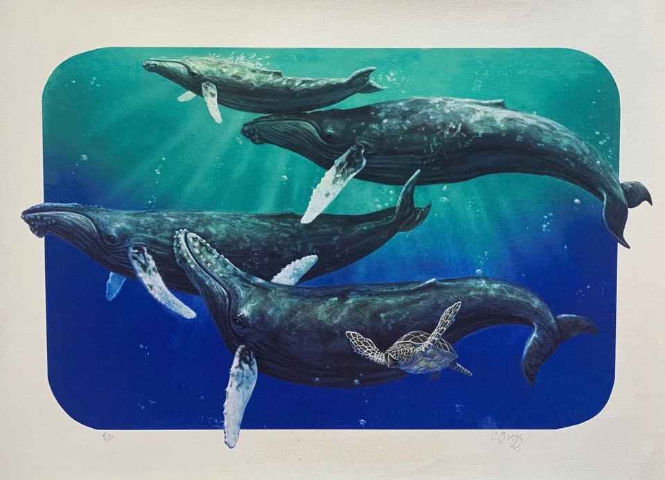 Chick Bragg WHALES SONG Arte Giclee Firmado a Mano sobre Lienzo 17" x 11" Foto 3 de 4