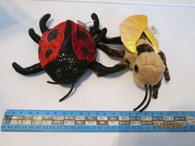 Squiggle Bean Bugs - Plush ''Jitter'' ''Wiggle'' Bugs - Ladybug & Bee - Pull Cord