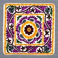 Suzani Cotton Cushion Cover Embroidered Applique Patchwork Pillow Case Dg