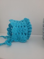 SALE Handmade Newborn Baby Girls Blue Crochet Frilly Bonnet