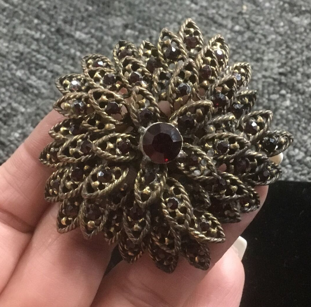 Vintage Signed Selini Ruby Red Rhinestone Flower … - image 8