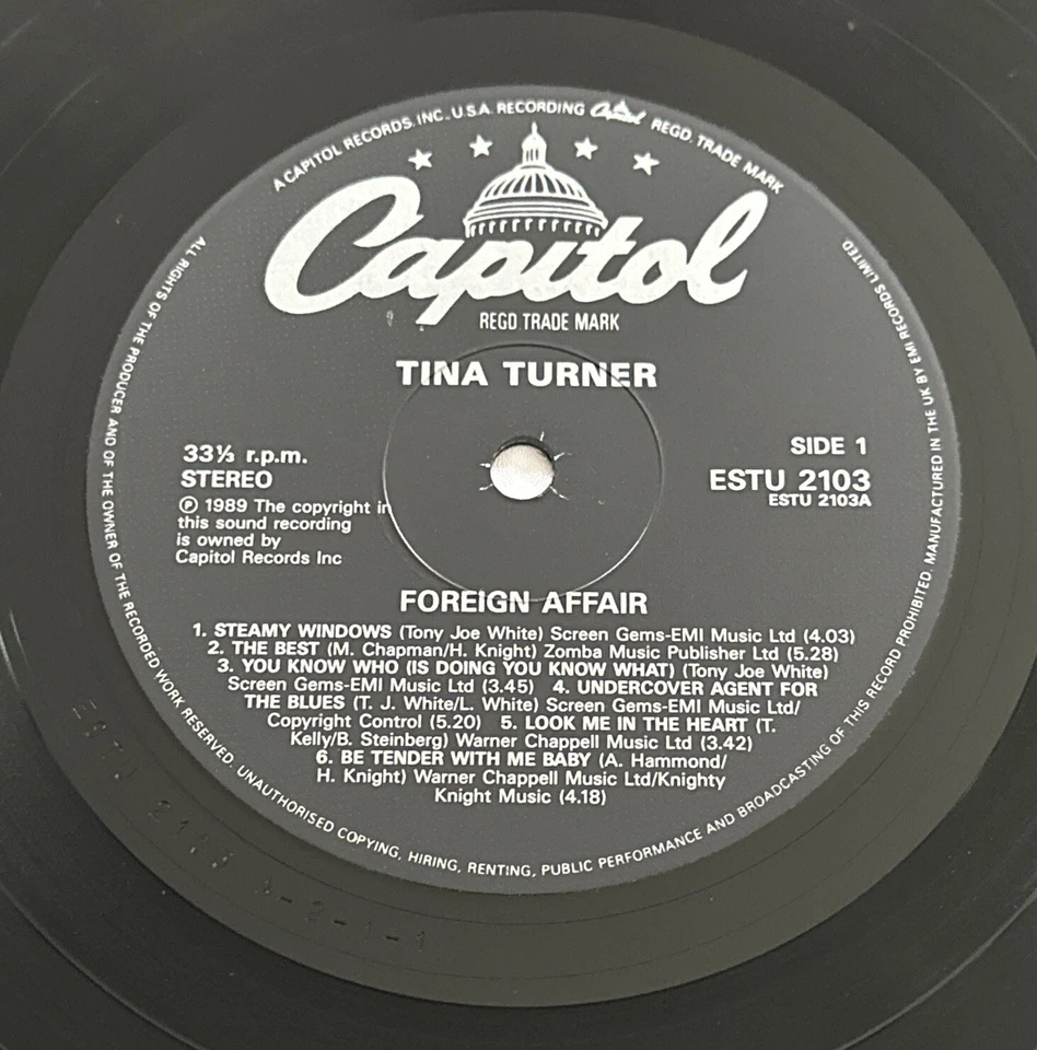 Tina Turner “Foreign Affair” Original 1989 UK 12 Inch Vinyl LP  EX / EX - Image 4 of 4