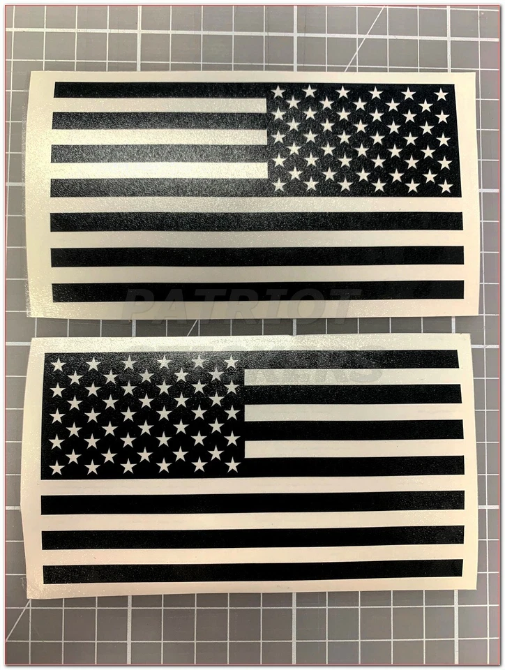 Pair (2) 3x5 Matte Black American Flag Die Cut Vinyl Decal Stickers for Trucks - Image 3 of 4