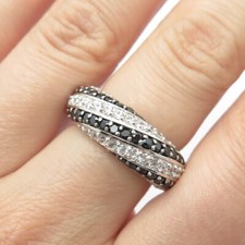 925 Sterling Silver Real Black Spinel Gem  C Z Ring Size 7