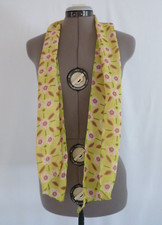 Chartreuse Green and Pink Flowers 59" x 7" Scarf Made in Korea