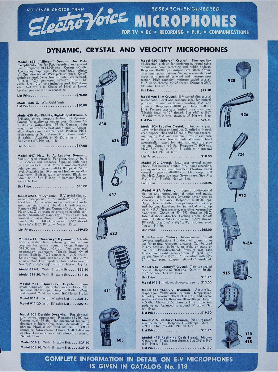 Vintage 1950's Electro Voice 630 dynamic microphone Hi Z w cable