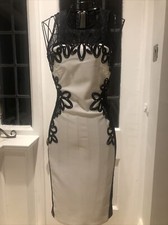 Sexy Fitted White With Black Lace Bodycon Dress By Lipsy - NEW