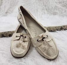 Toms Quincy Womens Sz 7 Slip-On Boat Loafers Shoes Topsider Moccasin Cream