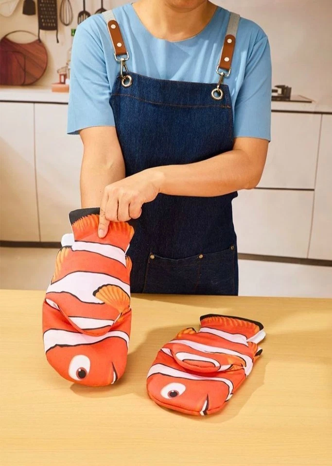Lindos guantes resistentes al calor Nemo Clownfish horno para hornear resistentes a altas temperaturas Foto 2 de 4