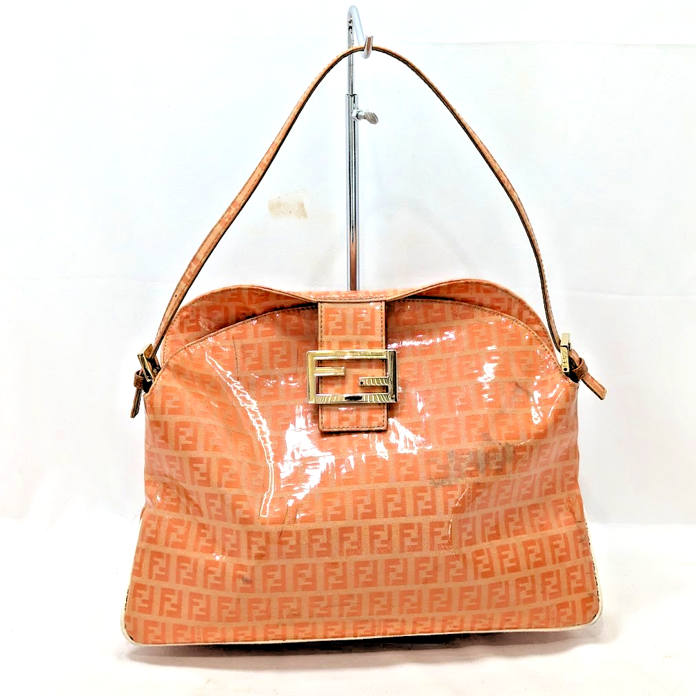FENDI Mamma Bucket Zucchino Enamel Shoulder Bag Orange Gold